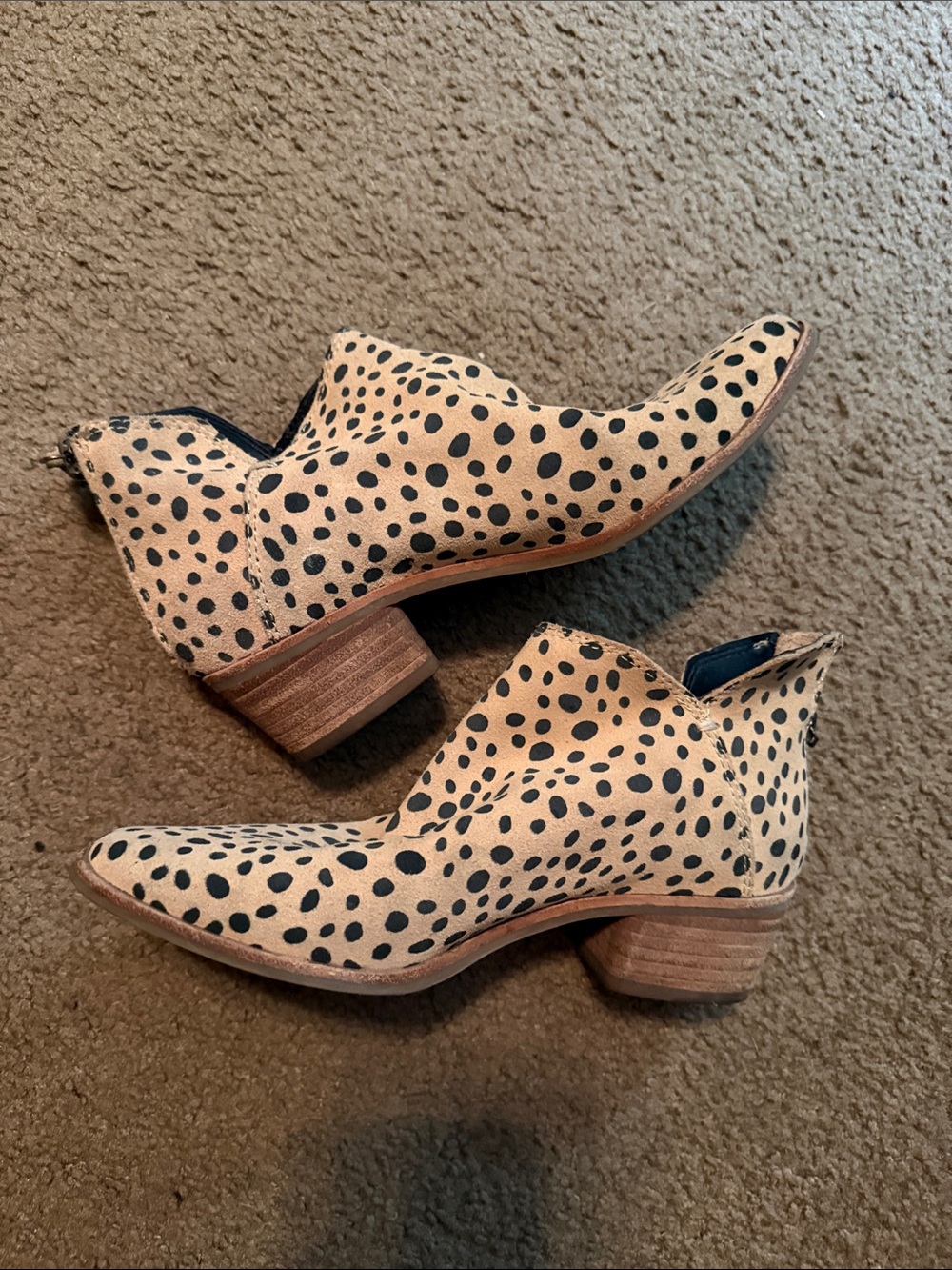 Dolce Vita Tan and Black Spotted Cutout Ankle Booties
